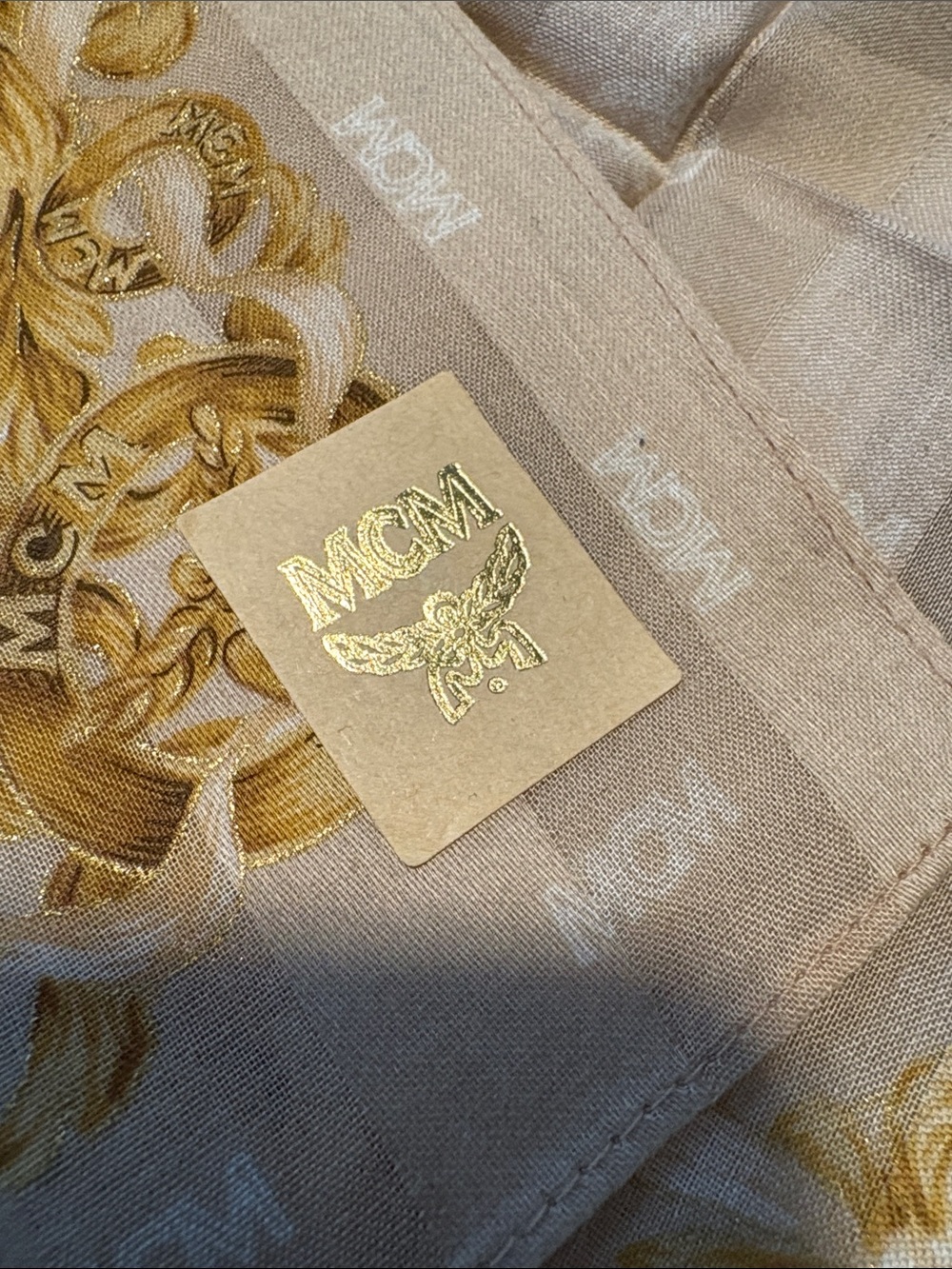 MCM Cream and Gold Baroque Silk Scarf with Monogram - Picture 2 of 2